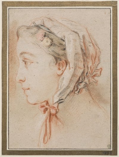 Naisen pää, profiili, jossa on myssy tekijältä François Boucher