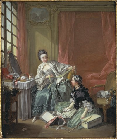 The Milliner, kirjoittanut Boucher, Francois (1703-1770). öljy kankaalle tekijältä François Boucher