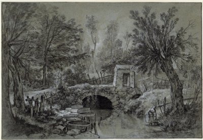 Maisema, jossa on puro ja silta tekijältä François Boucher