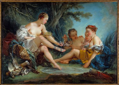 Le retour de la chasse de Diane maalaus, Francois Boucher (1703-1770) 1745 su. 0,94x1,31 m Pariisi. Musee Cognacq Jay - Dianen metsästyksen paluu. François Boucherin (1703-1770) maalaus 1745. 0,94 x 1,31 m. Cognacq Jay -museo, Pariisi tekijältä François Boucher