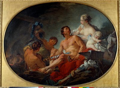 Francois Boucherin (1703-1770) Vulcan-maalauksen takomot 1747 su. 0,94 x 1,27 m tekijältä François Boucher