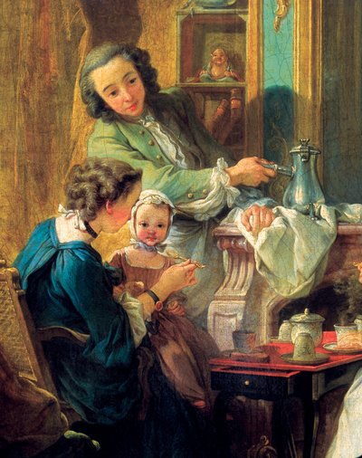 Lounaskohtaus porvarillisessa sisustuksessa, yksityiskohta 1739 (öljy kankaalle) tekijältä François Boucher
