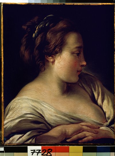 ""Nuoren tytön muotokuva"" (Tytön pää) François Boucherin (1703-1770) maalaus 1740-1750 Mitat 36x28 cm Eremitaaši, Pietari (Pietari) tekijältä François Boucher