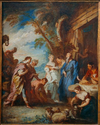 Rebekka vastaanottaa Abrahamin lahjat Elieseriltä ... tekijältä François Boucher