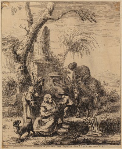 Istuva nainen [Femme de Matsmey] palmupuun vieressä, kuva sarjasta ”Diverses figures chinoises [...]” tekijältä François Boucher