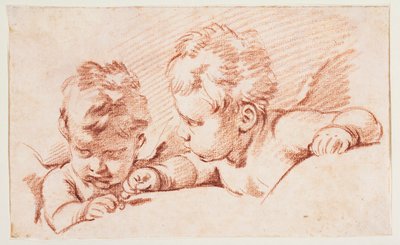 Kaksi puttia. Ovikappaleen luonnos Amalienborgissa tekijältä François Boucher