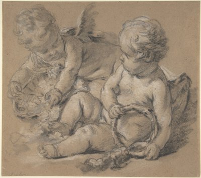 Siivekäs putti kukkien kanssa tekijältä François Boucher