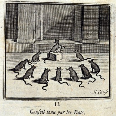 Rottien hallussa oleva hallitus. Jean de La Fontainen (1621-95) sadut. Kuvitus: Francois Chauveau (1613-1676). Painos vuodelta 1728. tekijältä Francois Chauveau