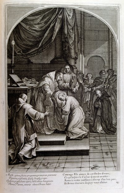 Kaiverrus Francois Chauveau 1680 "St Brunon elämä" Chartreux