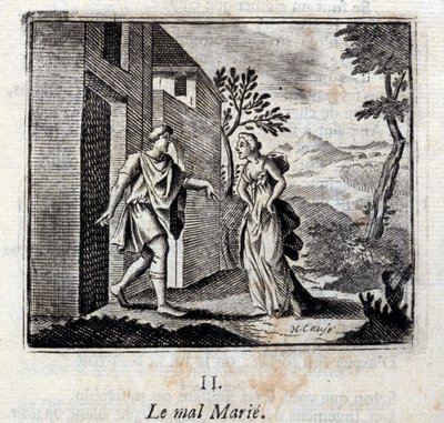 Paha menee naimisiin. Jean de La Fontainen (1621-95) sadut. Kuvitus: François Chauveau (1613-1676). Painos vuodelta 1728. tekijältä Francois Chauveau