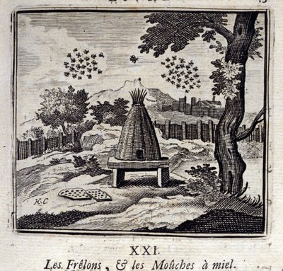 Hornetit ja hunajakärpäset. Jean de La Fontainen (1621-95) sadut. Kuvitus: Francois Chauveau (1613-1676). Painos vuodelta 1728. tekijältä Francois Chauveau