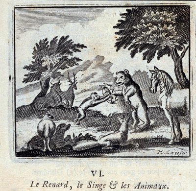 Kuvitus Jean de la Fontainen taruista (litho) tekijältä Francois Chauveau