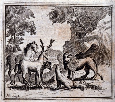 Kuvitus Jean de la Fontainen taruista (litho) tekijältä Francois Chauveau