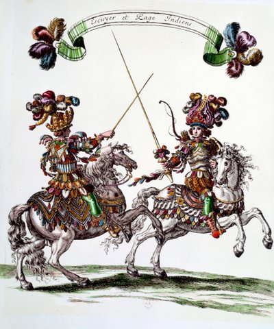 Intialainen Ecuyer ja sivu karusellin aikana, jonka kuningas Ludvig XIV (1638-1715) antoi vuonna 1662 Tuileries