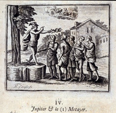 Jupiter ja Metayer. Jean de La Fontainen (1621-95) sadut. Kuvitus: François Chauveau (1613-1676). Painos vuodelta 1728. tekijältä Francois Chauveau