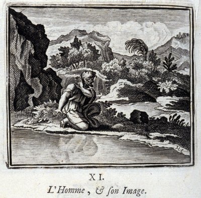 Mies ja hänen kuvansa. Jean de La Fontainen (1621-95) sadut. Kuvitus: Francois Chauveau (1613-1676). Painos vuodelta 1728. tekijältä Francois Chauveau