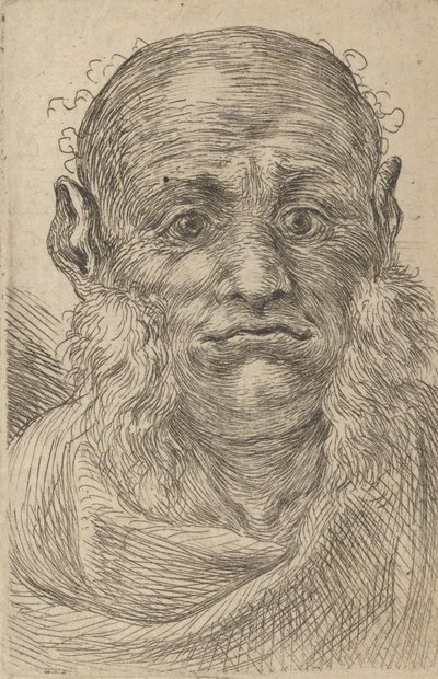 Naamio kaljusta miehestä, jolla on tuhvainen sivupoltto, Divers Masques, n. 1635-45. tekijältä Francois Chauveau