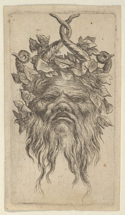 Satyr Mask koukkusarvet ja Ivy Wreath, Divers Masques, n. 1635-45. tekijältä Francois Chauveau