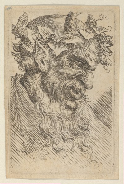 Satyr-naamio murattikruunulla, oikealle päin, valmistaja Divers Masques, n. 1635-45. tekijältä Francois Chauveau