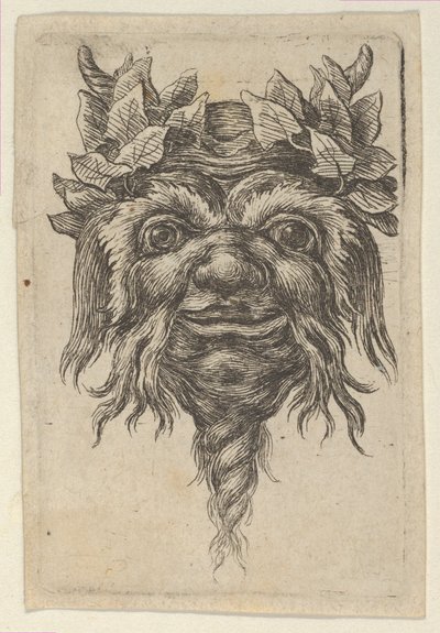 Satyr-naamio, jossa on spiraalin muotoinen parta ja muratti jokaisen sarven ympärille, valmistajalta Divers..., n. 1635-45. tekijältä Francois Chauveau