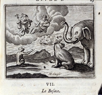 Laukku. Jean de La Fontainen (1621-95) sadut. Kuvitus: François Chauveau (1613-1676). Painos vuodelta 1728. tekijältä Francois Chauveau