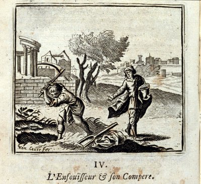 Burner ja hänen Compere. Jean de La Fontainen (1621-95) sadut. Kuvitus: Francois Chauveau (1613-1676). Painos vuodelta 1728. tekijältä Francois Chauveau