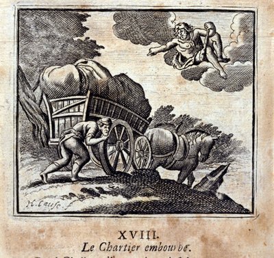 Chartier vaivaa. Jean de La Fontainen (1621-95) sadut. Kuvitus: François Chauveau (1613-1676). Painos vuodelta 1728. tekijältä Francois Chauveau