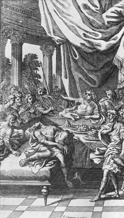 The Death of Britannicus, Jean Racinen teoksesta Britannicus (1669), julkaistu vuonna 1676 tekijältä Francois Chauveau