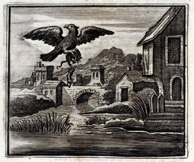 Sammakko ja rotta. Jean de La Fontainen (1621-95) sadut. Kuvitus: Francois Chauveau (1613-1676). Painos vuodelta 1728. tekijältä Francois Chauveau