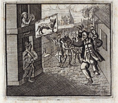 Apina ja leopardi. Jean de La Fontainen (1621-95) sadut. Kuvitus: Francois Chauveau (1613-1676). Painos vuodelta 1728. tekijältä Francois Chauveau