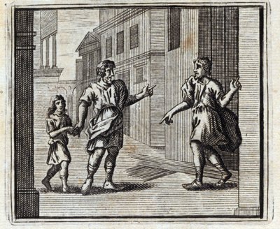 Säilytysyhteisö on uskoton. Jean de La Fontainen (1621-95) sadut. Kuvitus: François Chauveau (1613-1676). Painos vuodelta 1728. tekijältä Francois Chauveau