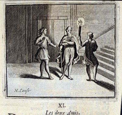 Kaksi ystävää. Jean de La Fontainen (1621-95) sadut. Kuvitus: François Chauveau (1613-1676). Painos vuodelta 1728. tekijältä Francois Chauveau