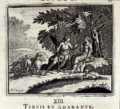 Tircis ja Amaranth. Jean de La Fontainen (1621-95) sadut. Kuvitus: François Chauveau (1613-1676). Painos vuodelta 1728. tekijältä Francois Chauveau