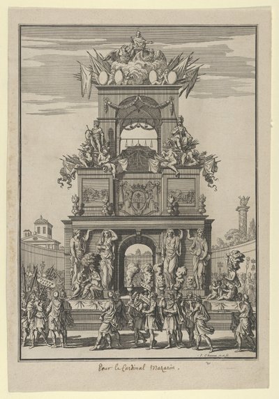 Kardinaali Mazarinin kunniaksi Pyreneiden rauhan jälkeen pystytetty riemukaari..., n. 1664-5. tekijältä Francois Chauveau