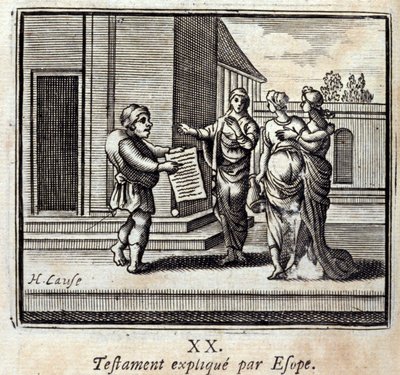 Will selitti Aesop. Jean de La Fontainen (1621-95) sadut. Kuvitus: Francois Chauveau (1613-1676). Painos vuodelta 1728. tekijältä Francois Chauveau