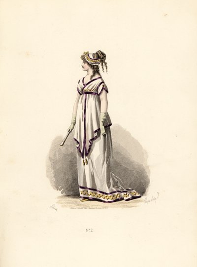 Babae na nakasuot ng puting tunika na naka-trim na may lilac velvet.finn tekijältä Francois Claudius (after) Compte Calix