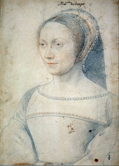 Anne de Pisseleun muotokuva, Etampesin herttuattaren Jean de Brushin vaimo (1508 - 1576). Francois Clouetin (1515-1572) piirustus mustalla kivellä ja verellä tekijältä François Clouet