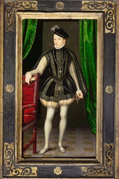 Kaarle IX:n (1550-1574) muotokuva, Henrik II:n ja Katariina de Mediciksen toinen poika, Ranskan kuningas veljensä kuoltua Francois II:ssa (1544-1560), meni naimisiin vuonna 1570 Itävallan Elisabetin (1554-1592) kanssa, Hänen hallituskautensa leimaavat usko tekijältä François Clouet
