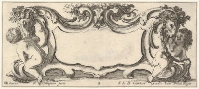 Levy 2: cartouche, jossa on lapsi takaa katsottuna vasemmalle ja lapsi katsottuna ..., n. 1640-45. tekijältä Francois Collignon