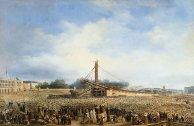 Louqsorin obeliskin pystyttäminen Place de la Concorde -aukiolle 25. lokakuuta. tekijältä Francois Dubois