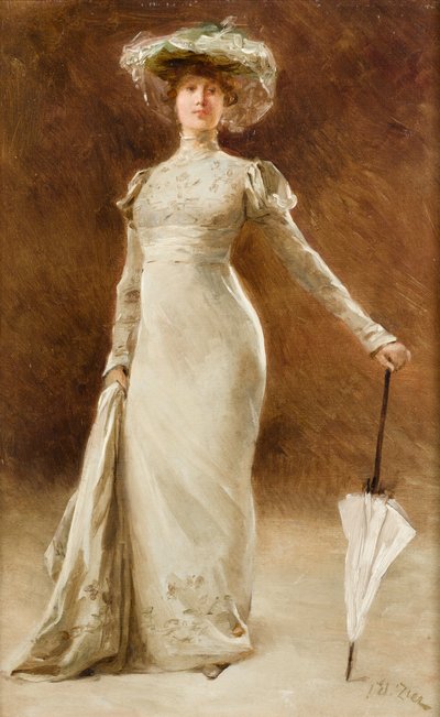 Woman in Empire Costume, n. 1905 (öljy levylle) tekijältä Francois Edouard Zier