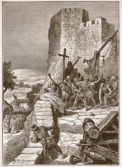 Ristiretkeläisten kulkue Jerusalemin muurien ympärillä, kuvitus teoksesta 