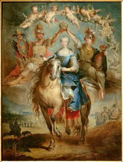 Habsburg Lorraine (1717-1780), Unkarin kuningatar François Eisenin (1695-1778) maalaus 1757. Nancy, musee historique lorrain - Ratsastusmuotokuva Maria Theresasta (Maria Theresa) ) Itävallasta tekijältä Francois Eisen