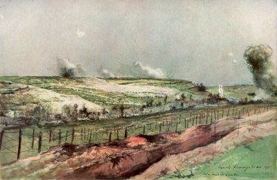 Notre Dame de Lorette ja St Nazaire, Ablain, pommituksen aikana, Artois, Ranska, 1915, 1926. tekijältä Francois Flameng