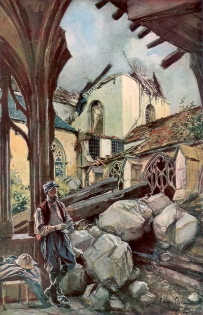 Verdunin luostari ja katedraali, Ranska, kesäkuu 1916, 1926. tekijältä Francois Flameng
