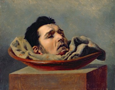 Puyssa vuonna 1825 teloitetun parismurhaajan giljotoitu pää. tekijältä Francois Gabriel de Becdelievre