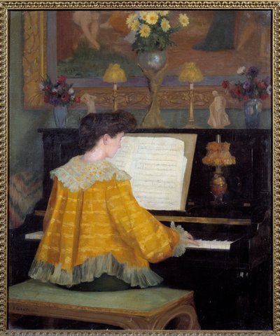 Nuori tyttö pianon ääressä François Gauzin (1862-1933) maalaus 1904 Toulouse, musee des Augustins - Nuori nainen pianon ääressä. Francois Gauzin (1862-1933) maalaus tekijältä Francois Gauzi