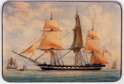 Korvetti La Favorita, akvarelli Francois Roux (1811-1882), Ranska tekijältä Francois Geoffroy Roux