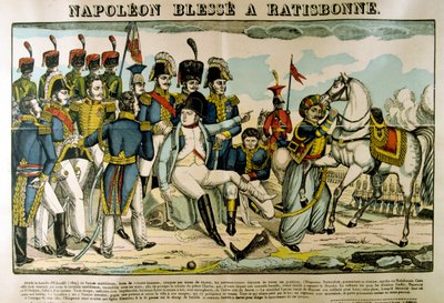 Napoleon loukkaantui Ratisbonissa huhtikuussa 1809, c1835 tekijältä Francois Georgin