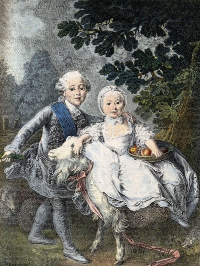 Kreivi Artoisin lapsi (tuleva kuningas Kaarle X) (1757-1836) ja hänen sisarensa Marie Clotilde Xavière (tuleva Sardinian kuningatar) (1759-1802) - edustettuna vuonna 1764. Kaiverrus 1800-luvulta François Hubert Drouais